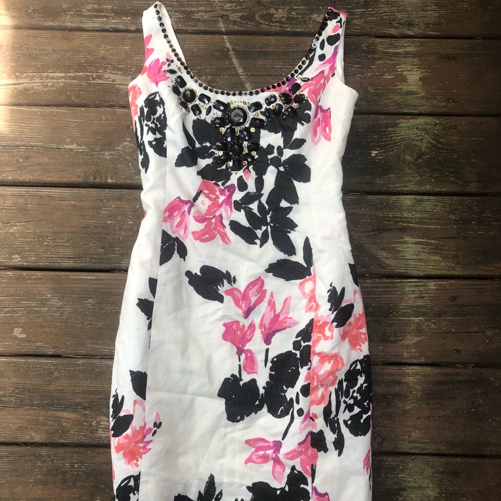 Floral Lilly Pulitzer Dress w/ Beaded Neckline